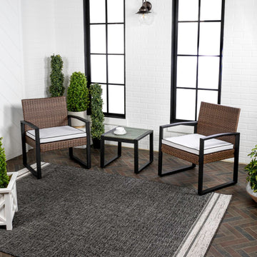 Selby 3-Piece Modern Coastal Faux Wicker Conversation Outdoor Patio Set - JONATHAN Y